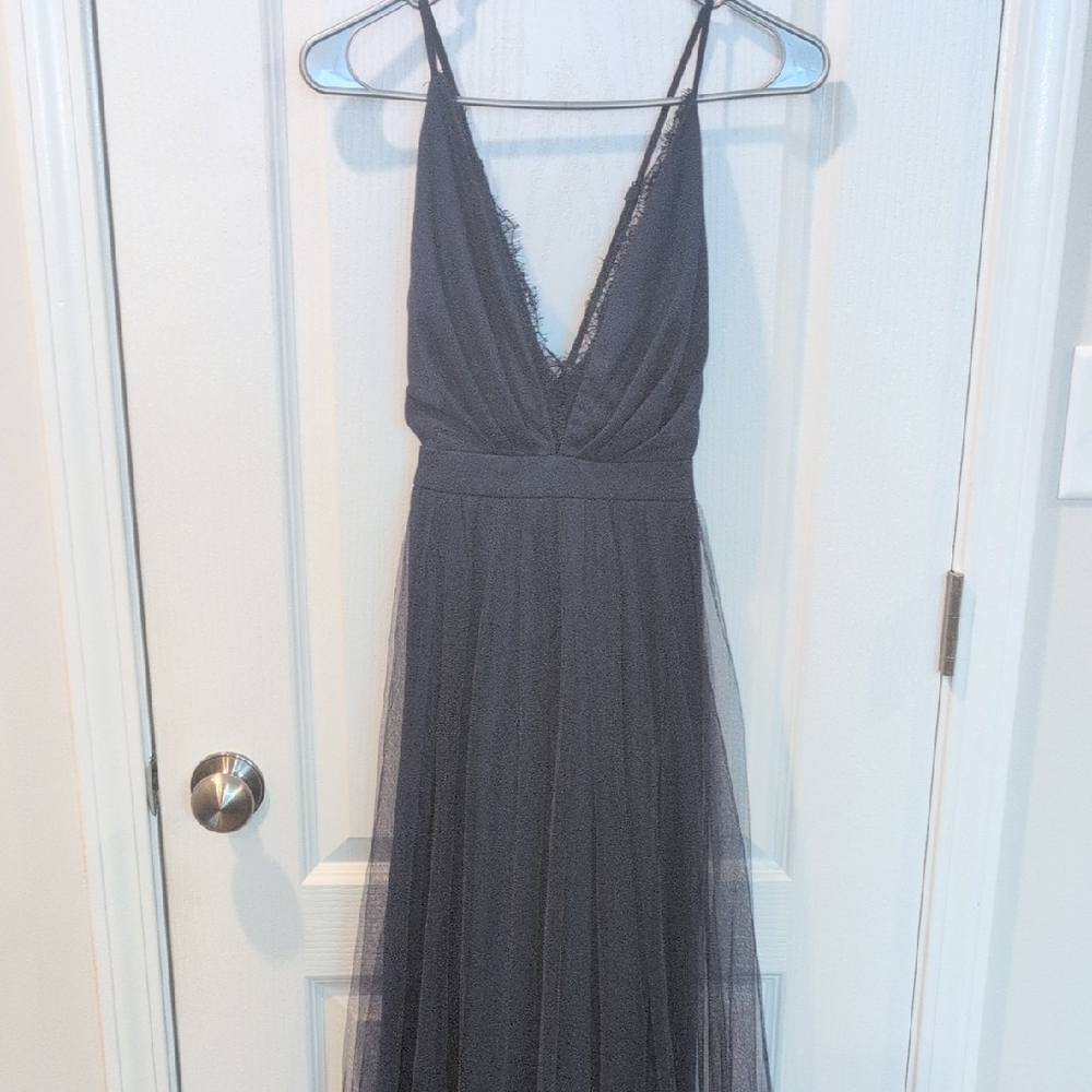 Chic Navy Blue Backless Evening Gown